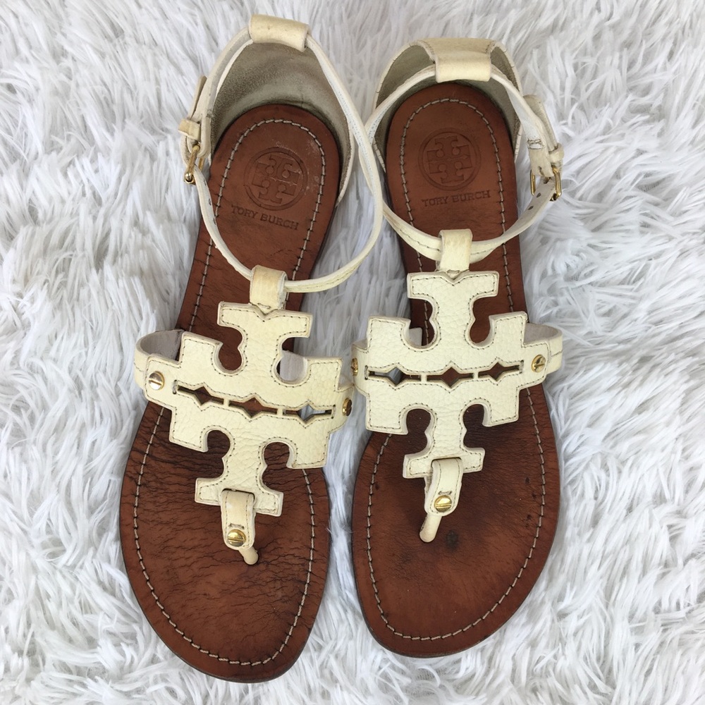 Tory Burch Cream and Brown Sandals